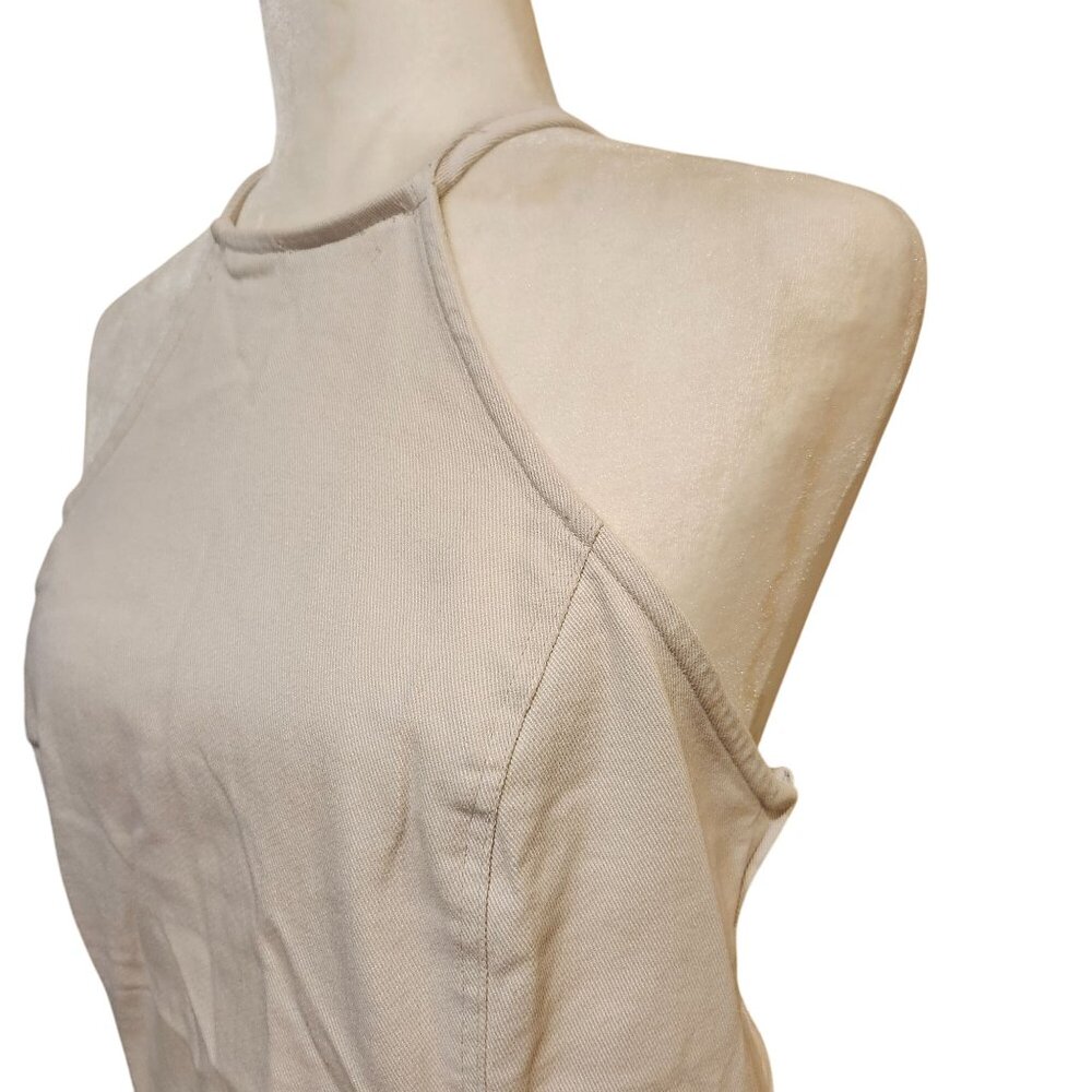 H&M Divided Women’s XL Beige Denim Halter Mini Dress Side Zip Y2K Style NWT - Picture 6 of 11